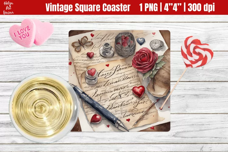 Vintage Valentine's Day| Square Coaster Sublimation