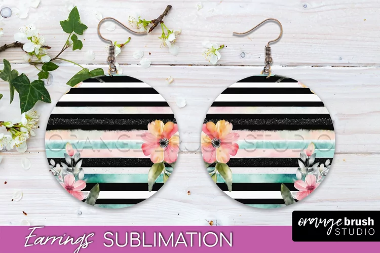 Watercolor Flowers Earrings, Pink Floral Earring Sublimation
