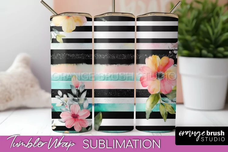 Floral Tumbler Wrap - Pink Flowers Watercolor Tumbler PNG