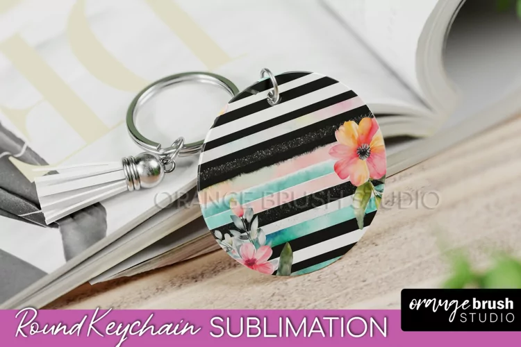 Pink Flowers Keychain, Floral Keychain Sublimation Design