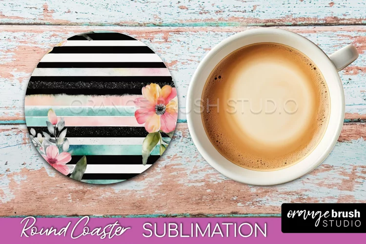 Watercolor Flowers Round Coaster - Floral Pink Sublimation