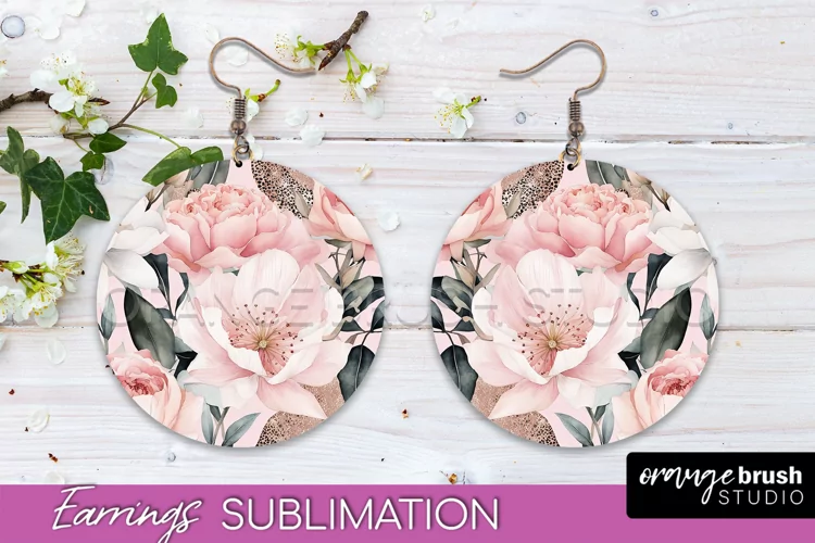 Watercolor Flowers Earrings, Pink Floral Earring Sublimation