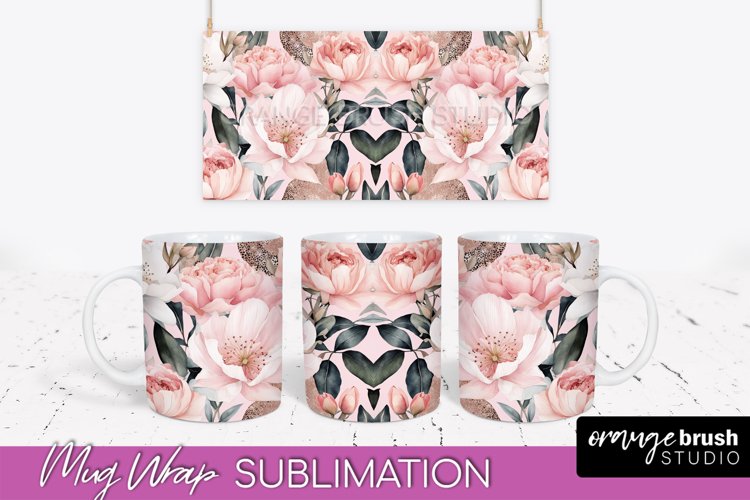 Pink Watercolor Flowers Mug Wrap - Floral Mug Sublimation