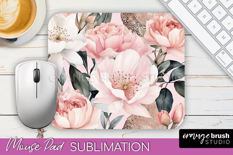 Floral Mouse Pad PNG - Pink Flowers Mousepad Sublimation
