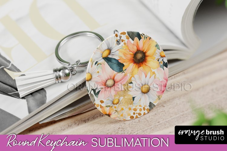 Pink Flowers Keychain, Floral Keychain Sublimation Design