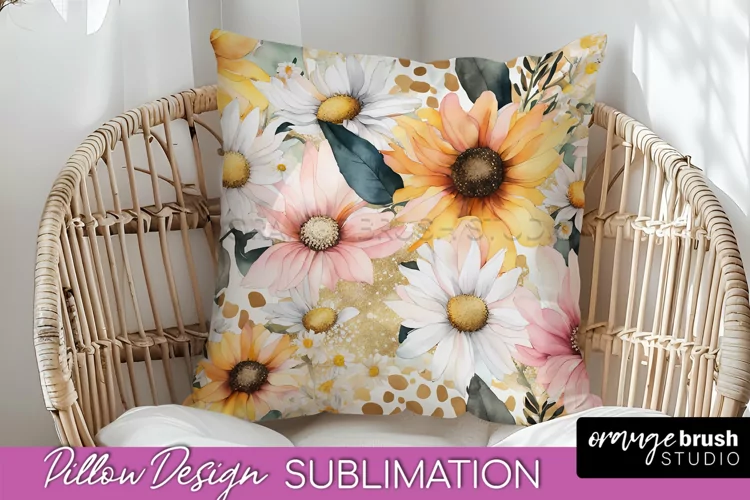 Watercolor Flowers Pillow Cover - Summer Pillow Sublimation