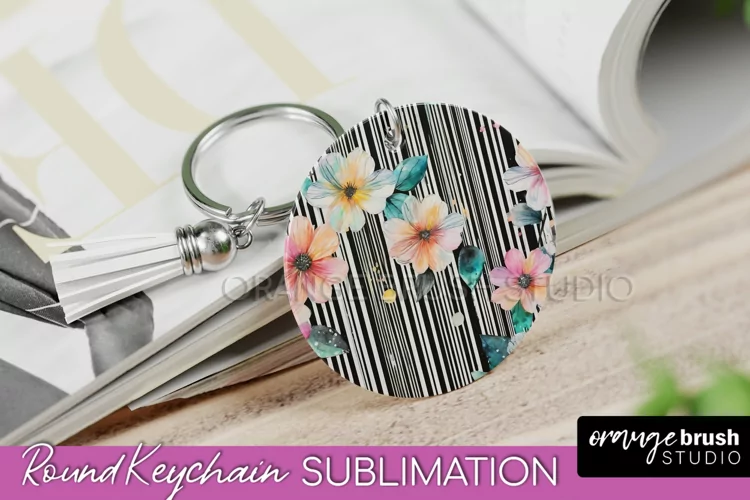 Pink Flowers Keychain, Floral Keychain Sublimation Design