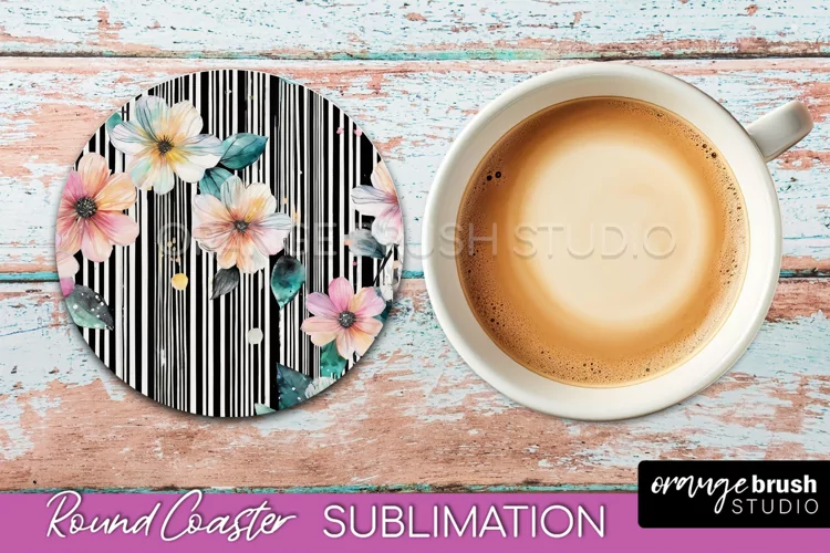 Watercolor Flowers Round Coaster - Floral Pink Sublimation