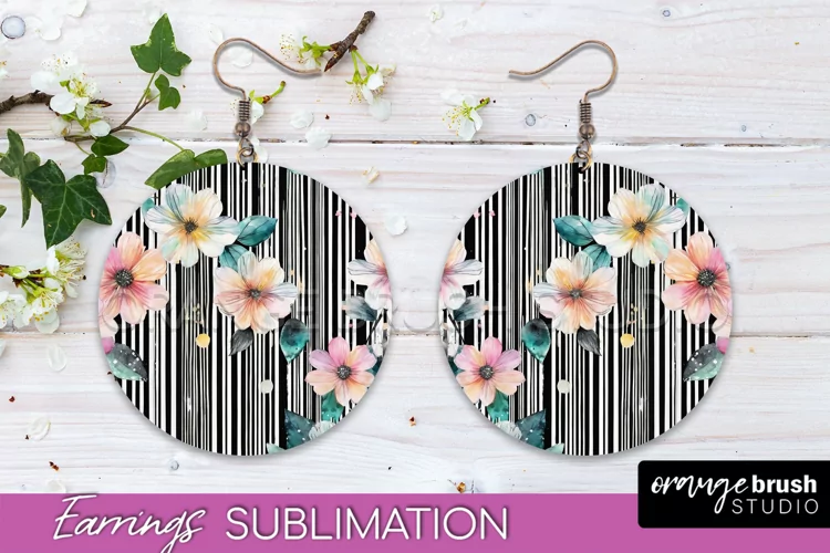 Watercolor Flowers Earrings, Pink Floral Earring Sublimation