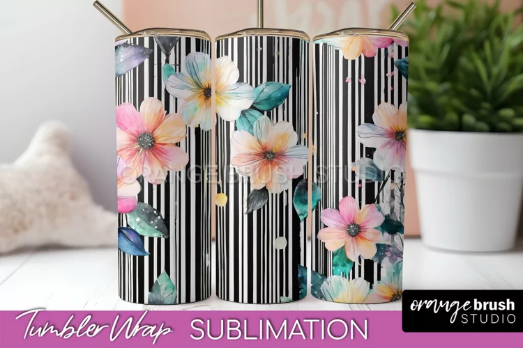Floral Tumbler Wrap - Pink Flowers Watercolor Tumbler PNG