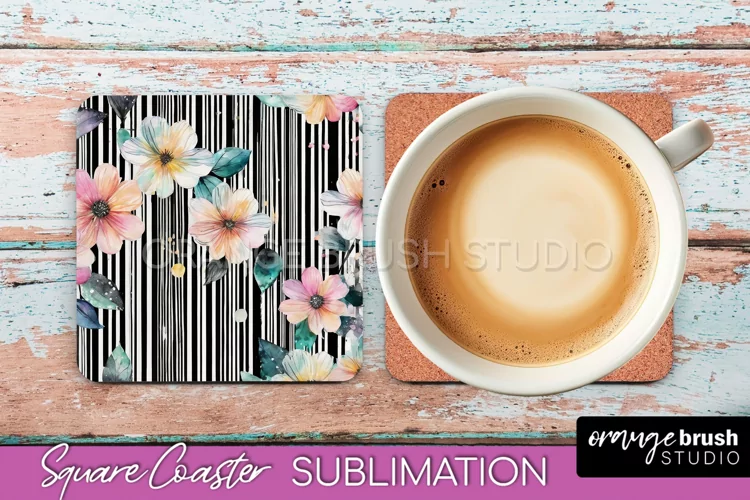 Watercolor Flowers Square Coaster - Floral Pink Sublimation