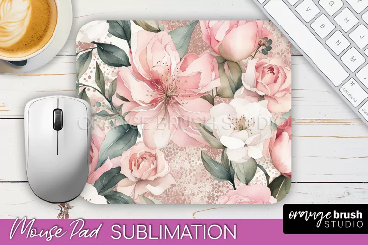 Floral Mouse Pad PNG - Pink Flowers Mousepad Sublimation