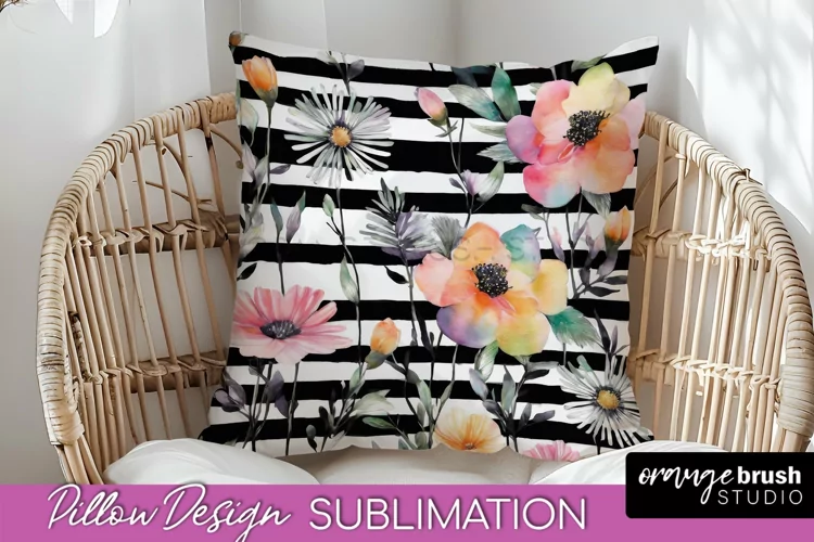 Watercolor Flowers Pillow Cover - Summer Pillow Sublimation