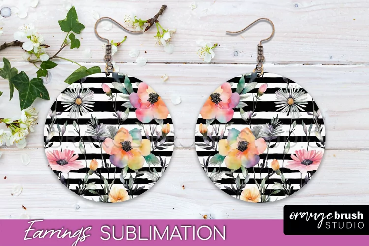 Watercolor Flowers Earrings, Pink Floral Earring Sublimation