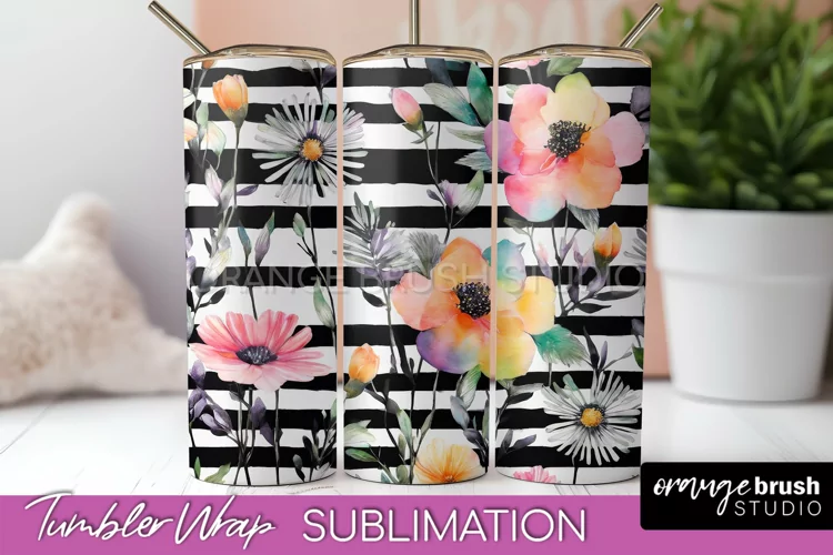 Floral Tumbler Wrap - Pink Flowers Watercolor Tumbler PNG