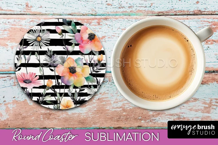Watercolor Flowers Round Coaster - Floral Pink Sublimation