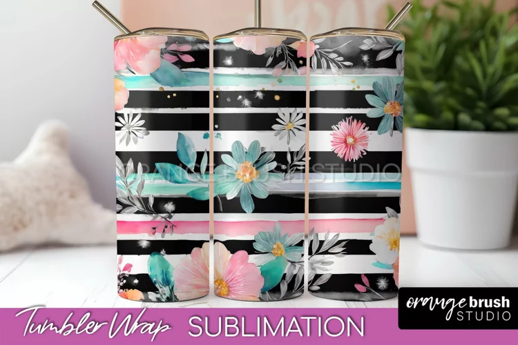 Floral Tumbler Wrap - Pink Flowers Watercolor Tumbler PNG