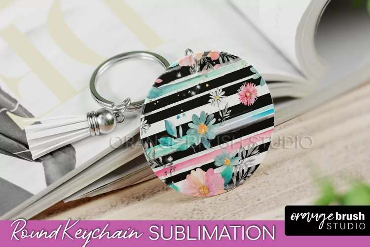 Pink Flowers Keychain, Floral Keychain Sublimation Design