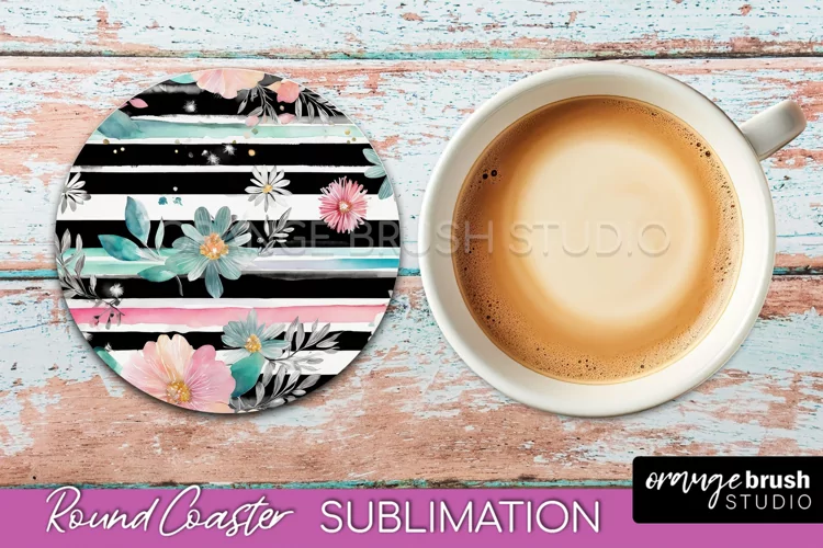 Watercolor Flowers Round Coaster - Floral Pink Sublimation