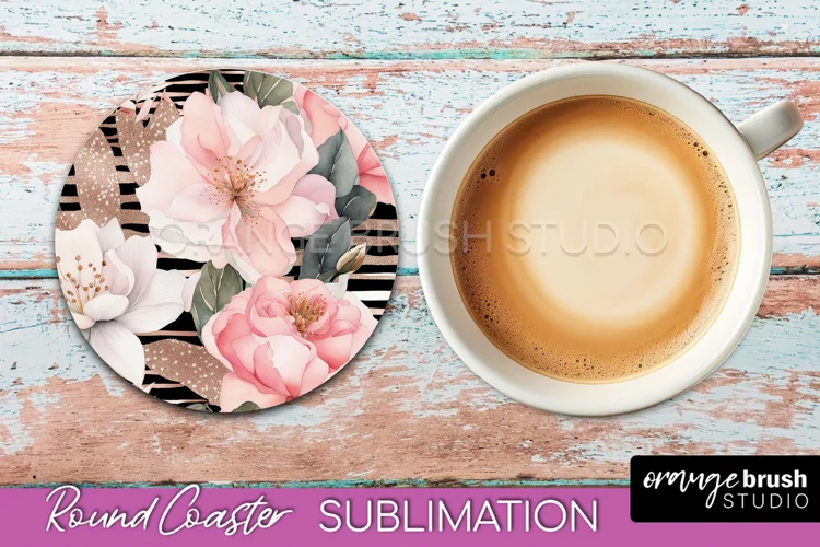 Watercolor Flowers Round Coaster - Floral Pink Sublimation