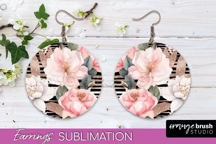 Watercolor Flowers Earrings, Pink Floral Earring Sublimation