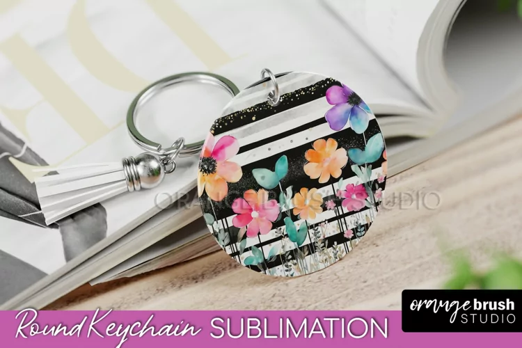 Pink Flowers Keychain, Floral Keychain Sublimation Design