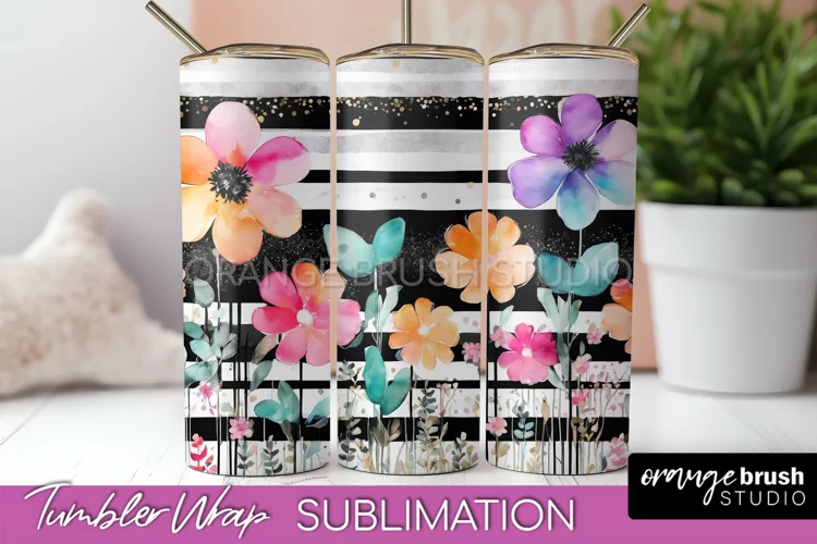 Floral Tumbler Wrap - Pink Flowers Watercolor Tumbler PNG