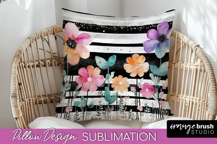 Watercolor Flowers Pillow Cover - Summer Pillow Sublimation