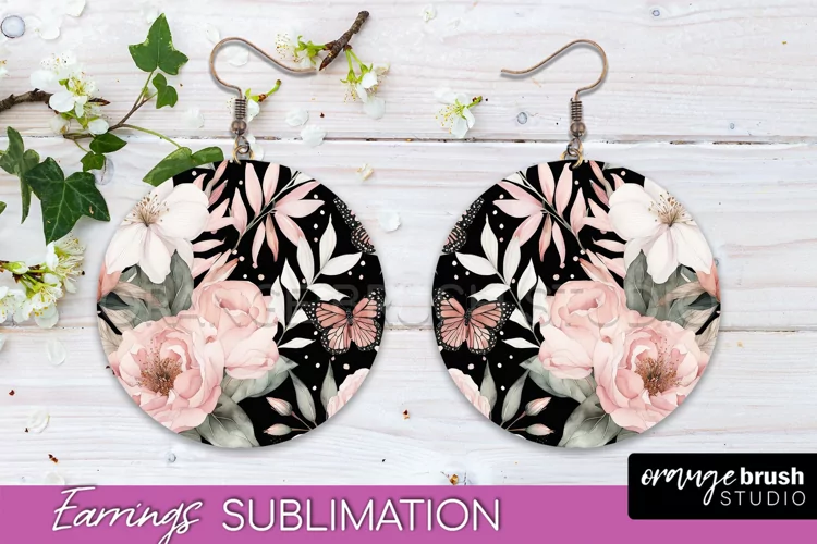 Watercolor Flowers Earrings, Pink Floral Earring Sublimation