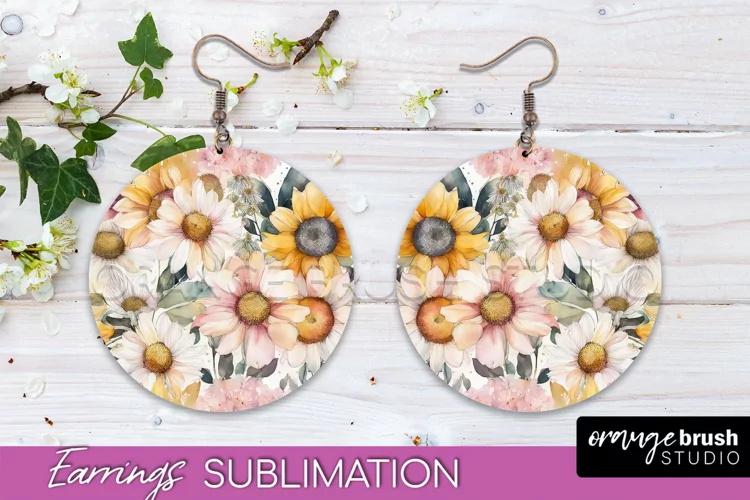Watercolor Flowers Earrings, Pink Floral Earring Sublimation