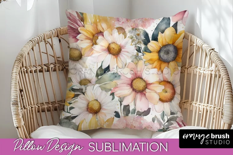Watercolor Flowers Pillow Cover - Summer Pillow Sublimation