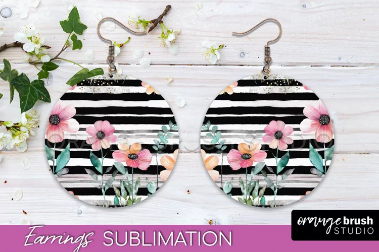 Watercolor Flowers Earrings, Pink Floral Earring Sublimation