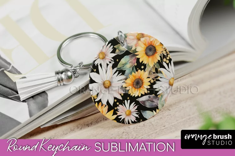 Pink Flowers Keychain, Floral Keychain Sublimation Design