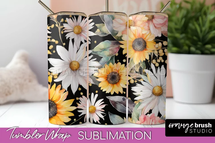Floral Tumbler Wrap - Pink Flowers Watercolor Tumbler PNG