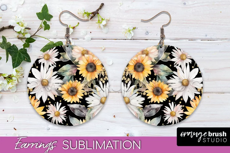 Watercolor Flowers Earrings, Pink Floral Earring Sublimation