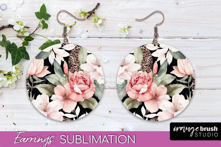 Watercolor Flowers Earrings, Pink Floral Earring Sublimation