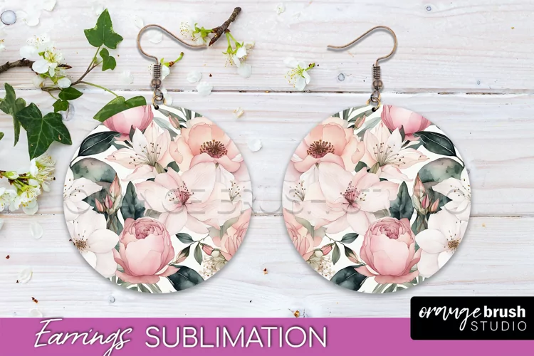 Watercolor Flowers Earrings, Pink Floral Earring Sublimation