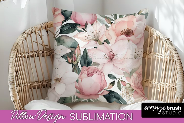 Watercolor Flowers Pillow Cover - Summer Pillow Sublimation