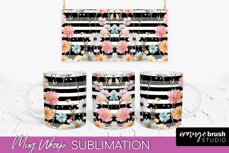 Pink Watercolor Flowers Mug Wrap - Floral Mug Sublimation