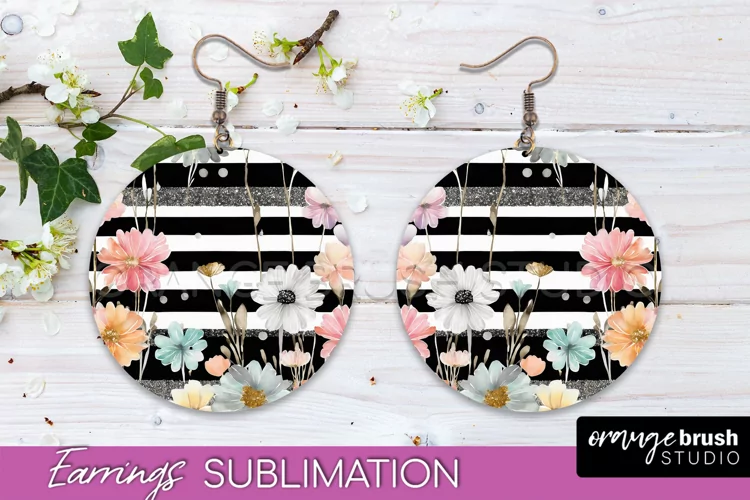 Watercolor Flowers Earrings, Pink Floral Earring Sublimation