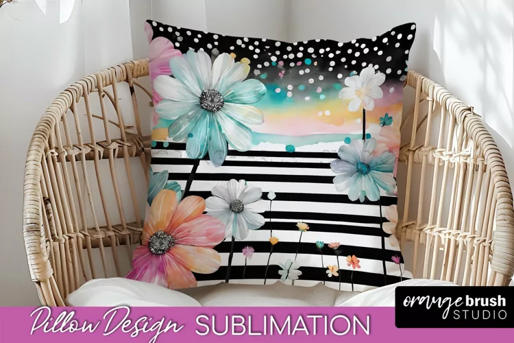 Watercolor Flowers Pillow Cover - Summer Pillow Sublimation