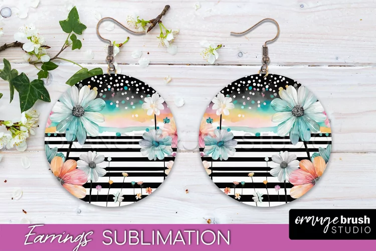 Watercolor Flowers Earrings, Pink Floral Earring Sublimation