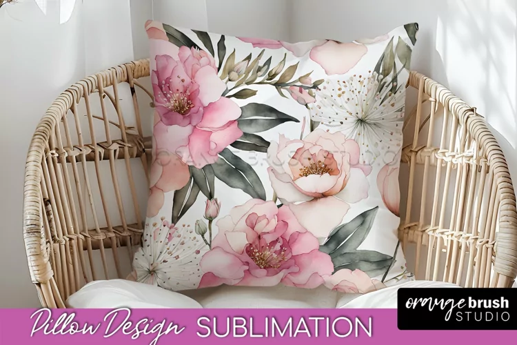 Watercolor Flowers Pillow Cover - Summer Pillow Sublimation