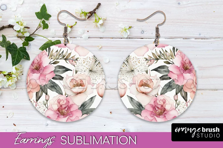 Watercolor Flowers Earrings, Pink Floral Earring Sublimation