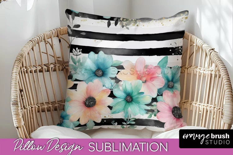 Watercolor Flowers Pillow Cover - Summer Pillow Sublimation