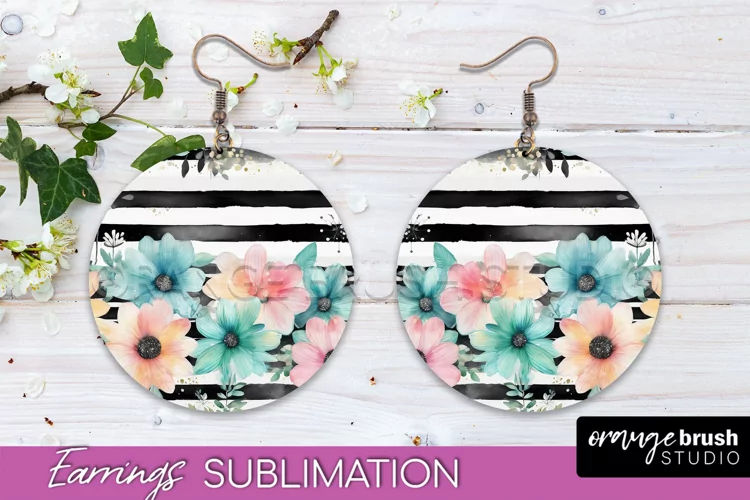 Watercolor Flowers Earrings, Pink Floral Earring Sublimation