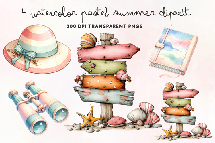 Watercolor Pastel Summer Clipart PNG