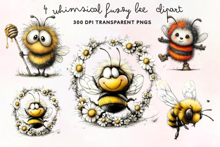 Whimsical Fuzzy Bee Clipart PNG example image 1