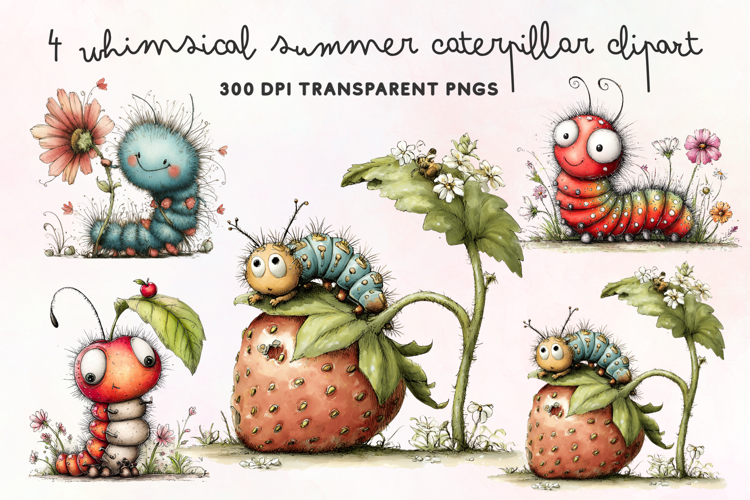 Whimsical Summer Caterpillar Clipart PNG