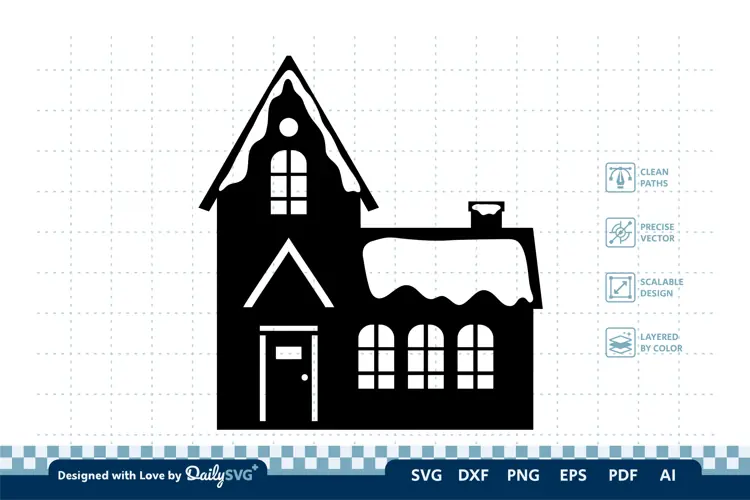 Winter House SVG | Cozy Snowy Cabin Cut File